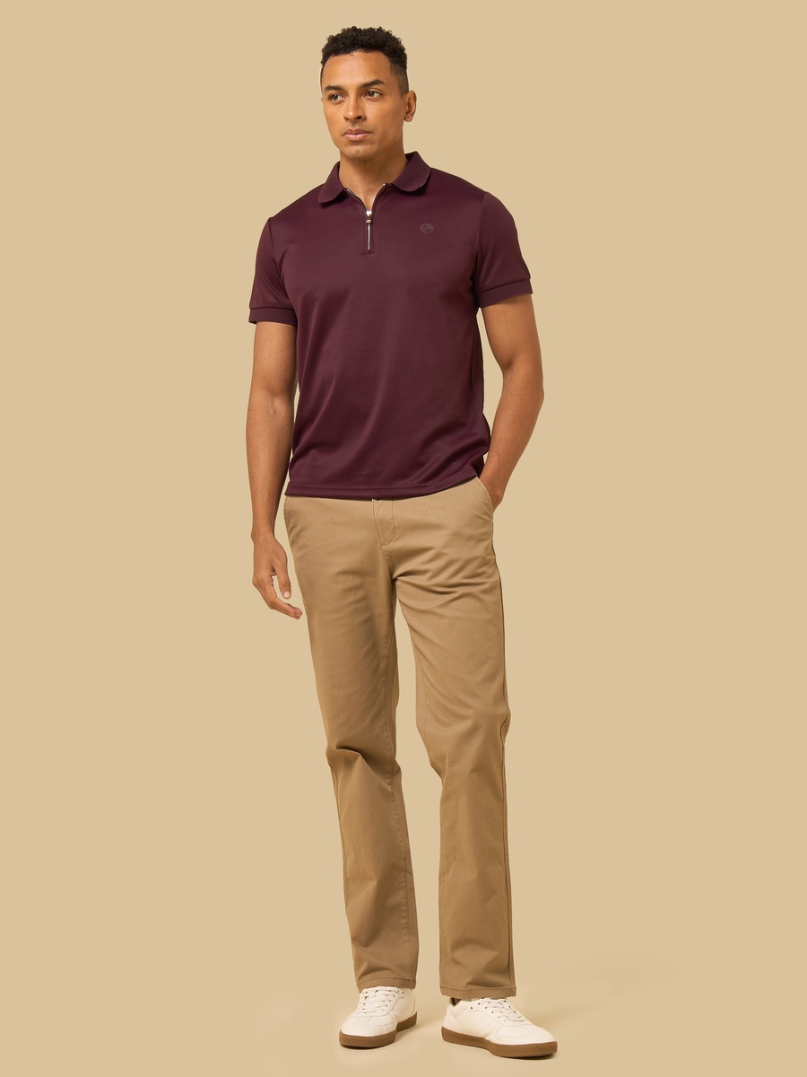 Textured Half Zip Pique Polo T-Shirt
