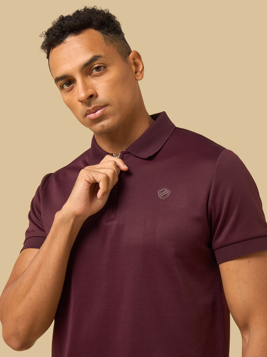 Textured Half Zip Pique Polo T-Shirt
