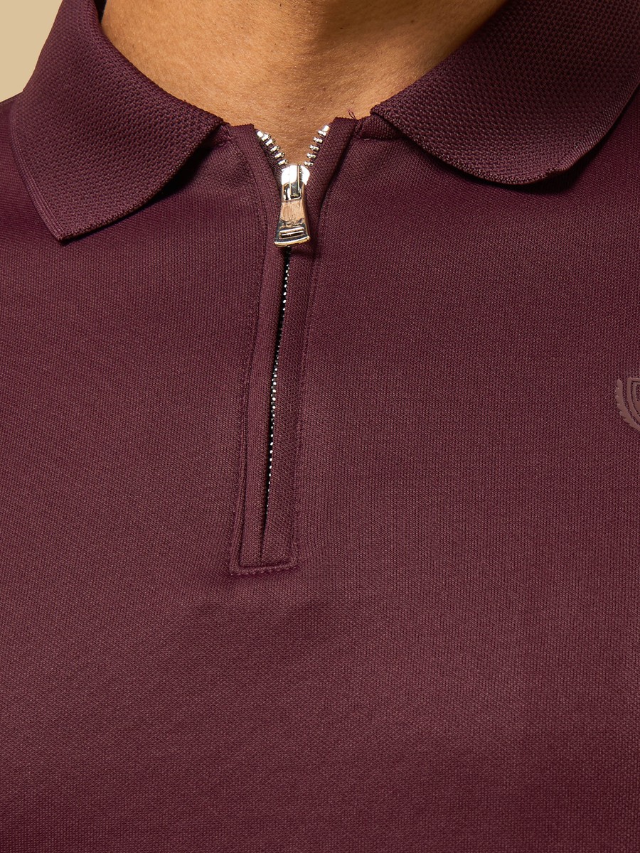 Textured Half Zip Pique Polo T-Shirt
