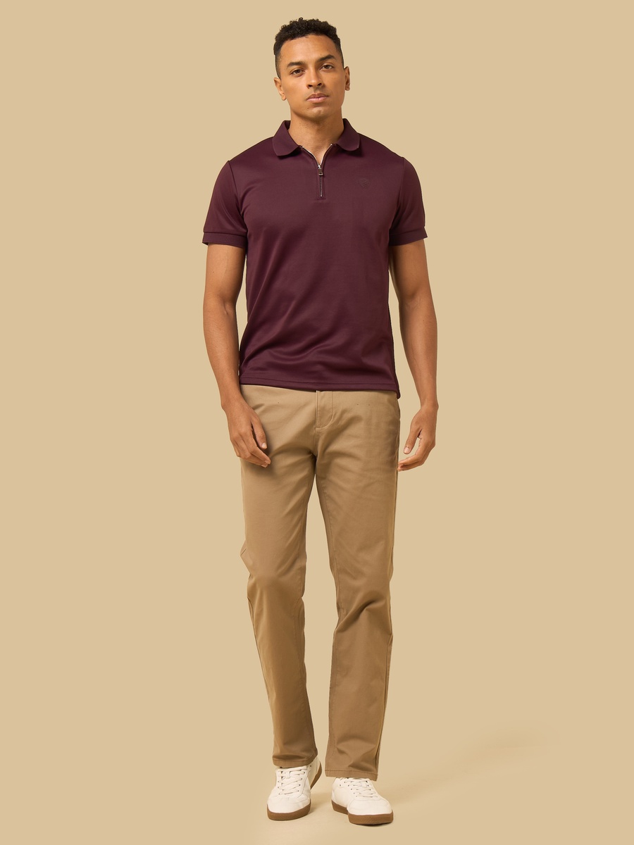 Textured Half Zip Pique Polo T-Shirt