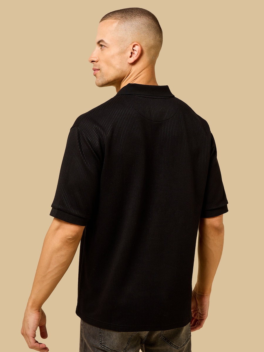 Textured Relaxed Fit Johnny Collar Polo T-Shirt