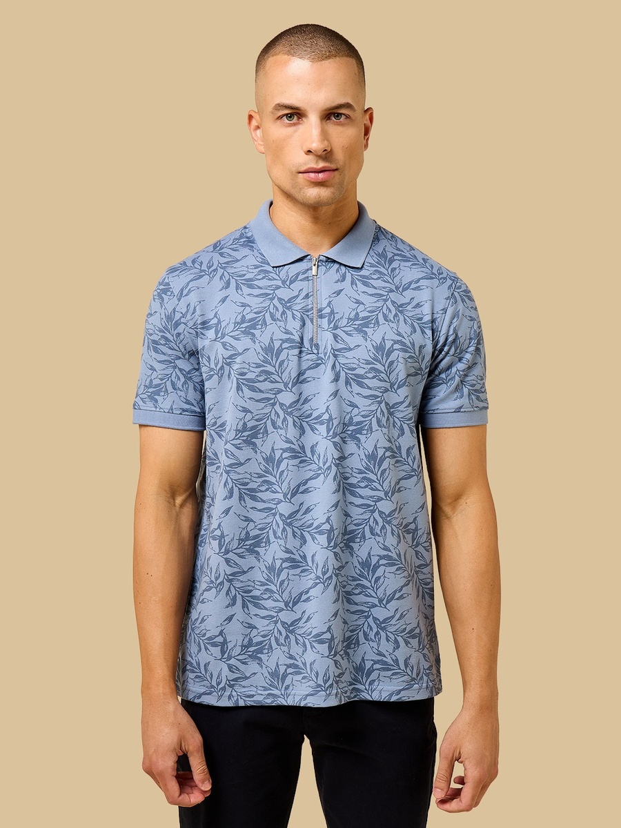Leaf Print Polo T-Shirt