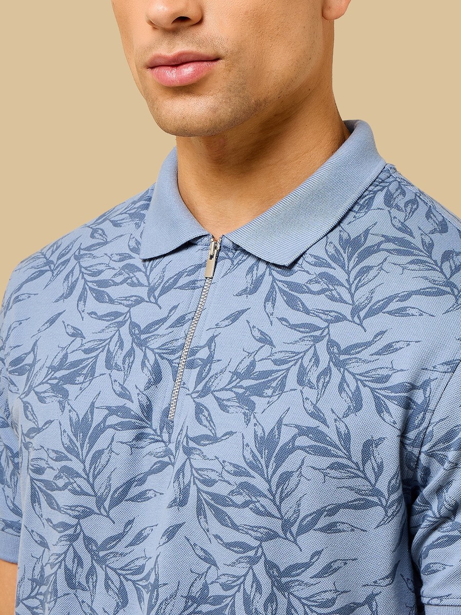Leaf Print Polo T-Shirt