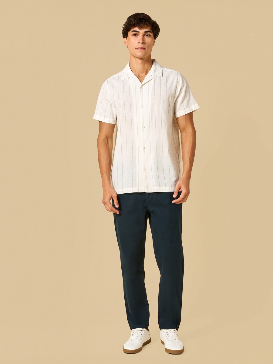 Striped Camp Collar Linen Shirt