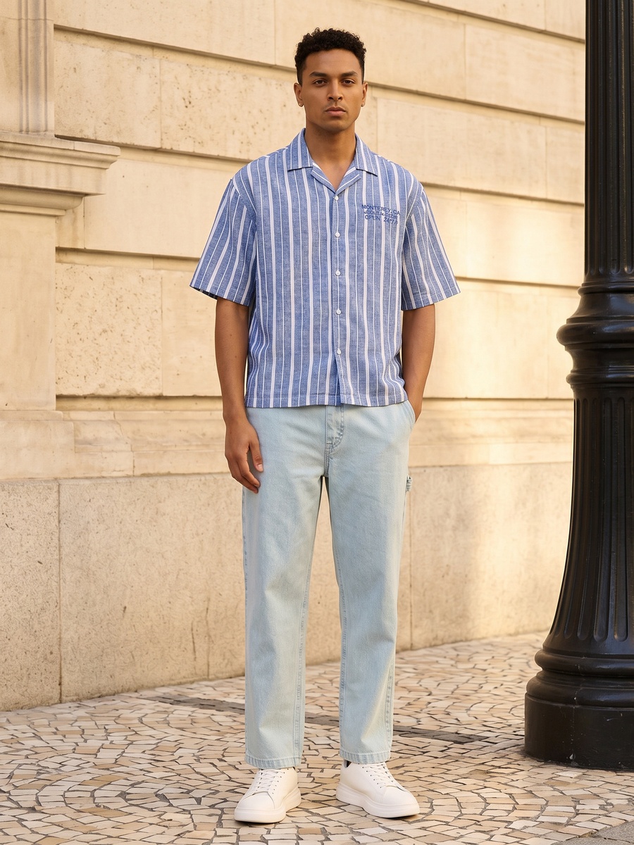 Striped Boxy Fit Resort Shirt