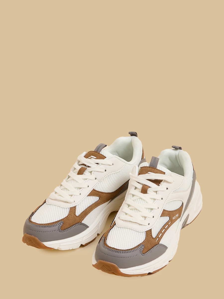 Panelled Mesh Sports Shoes with Lace-Up Closure