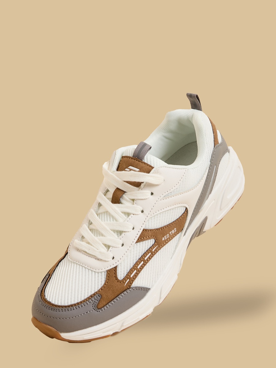 Panelled Mesh Sports Shoes with Lace-Up Closure