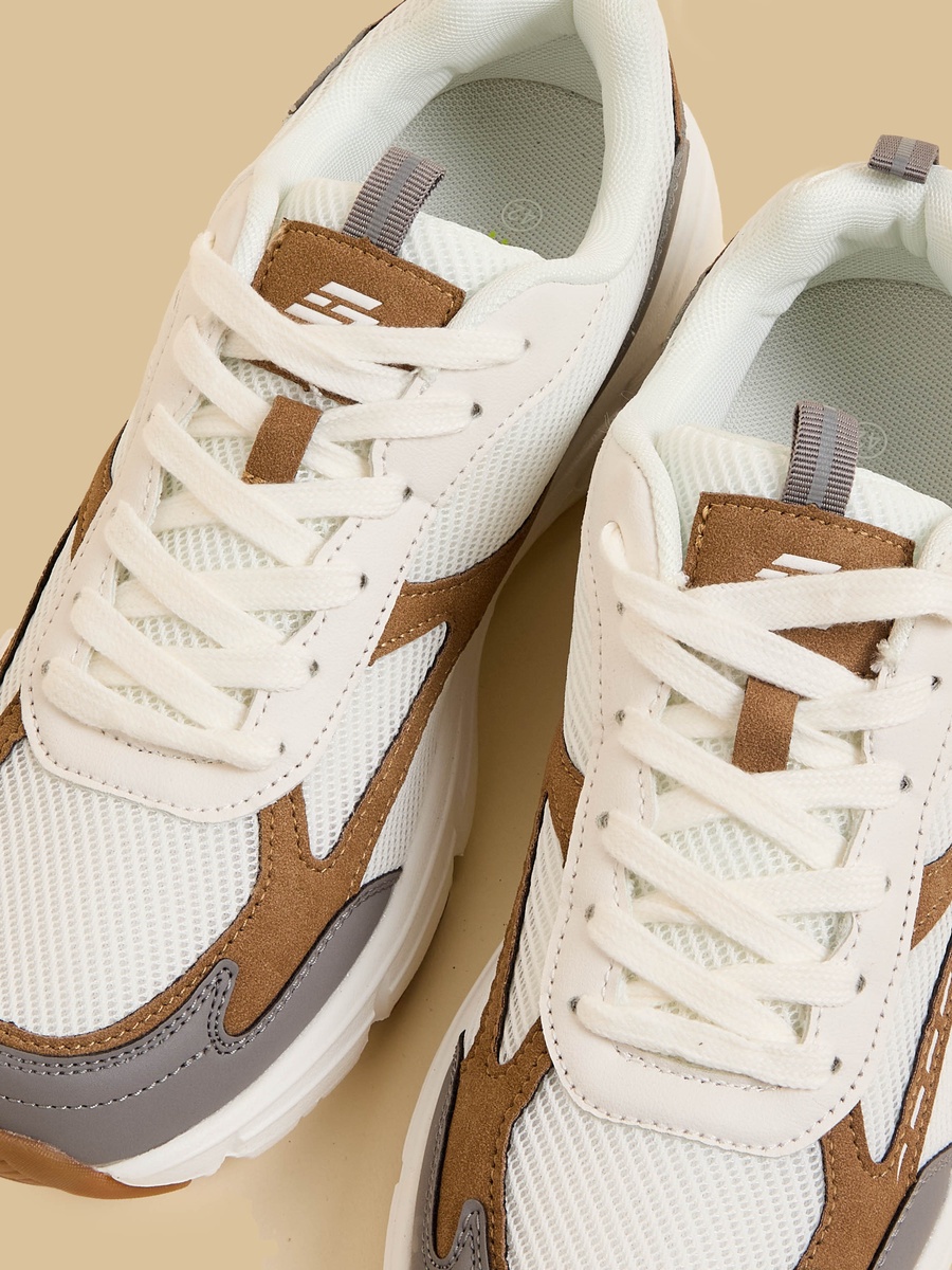 Panelled Mesh Sports Shoes with Lace-Up Closure