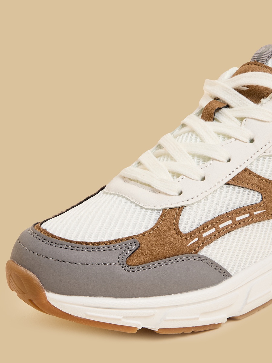 Panelled Mesh Sports Shoes with Lace-Up Closure
