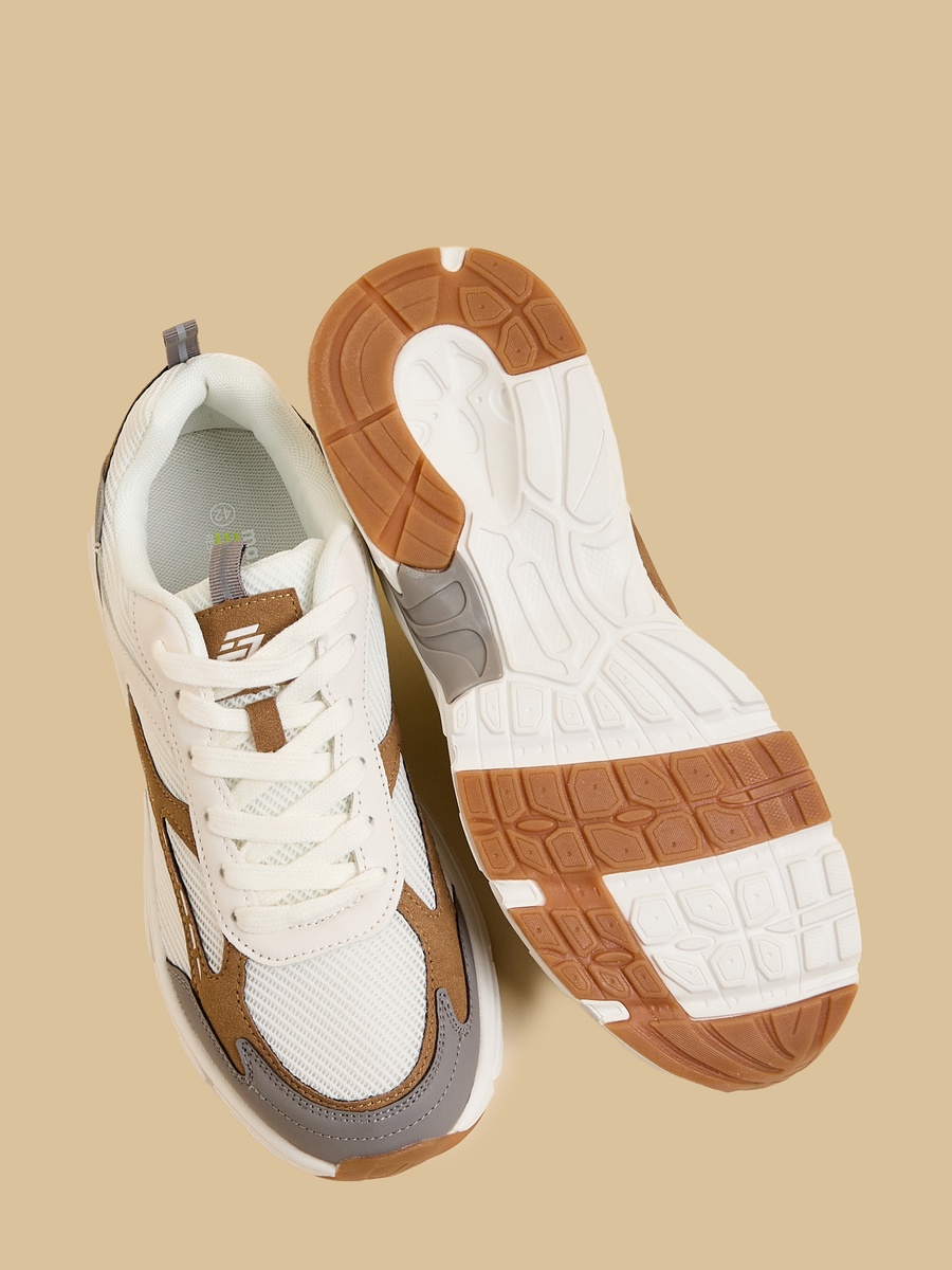 Panelled Mesh Sports Shoes with Lace-Up Closure