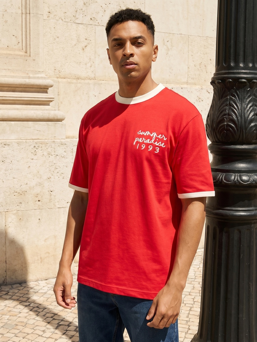 Printed Relaxed Fit Ringer T-Shirt