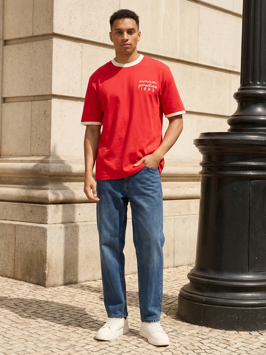 Printed Relaxed Fit Ringer T-Shirt