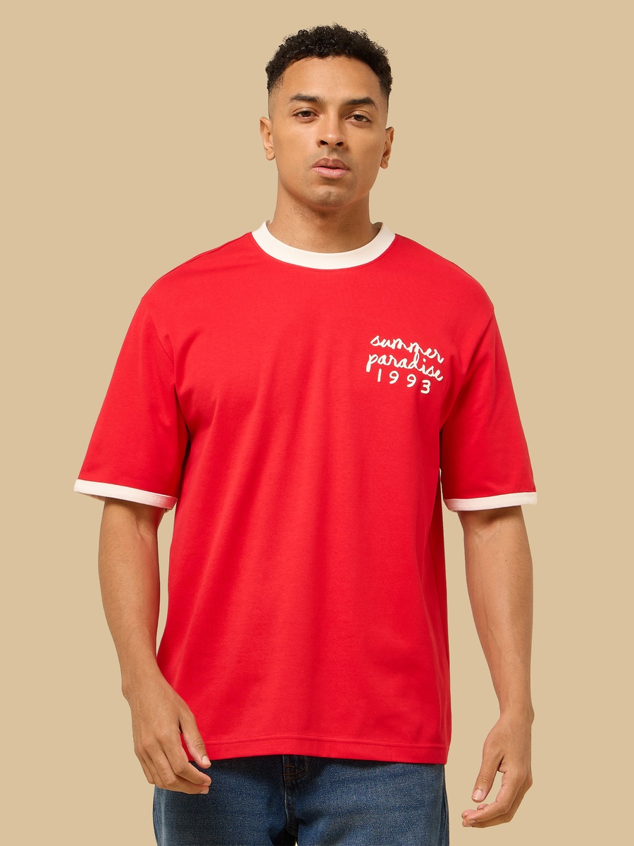 Printed Relaxed Fit Ringer T-Shirt