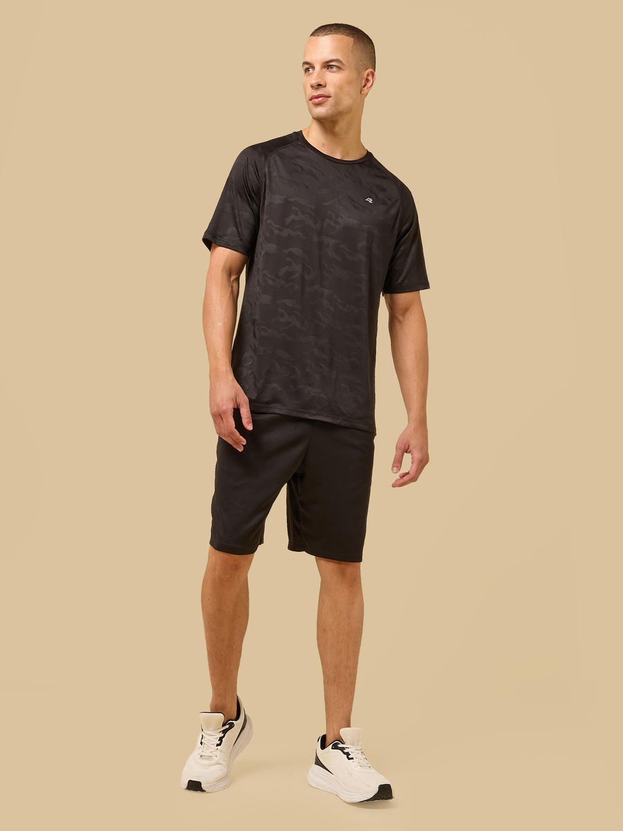 Camouflage Textured T-Shirt with Raglan Sleeves