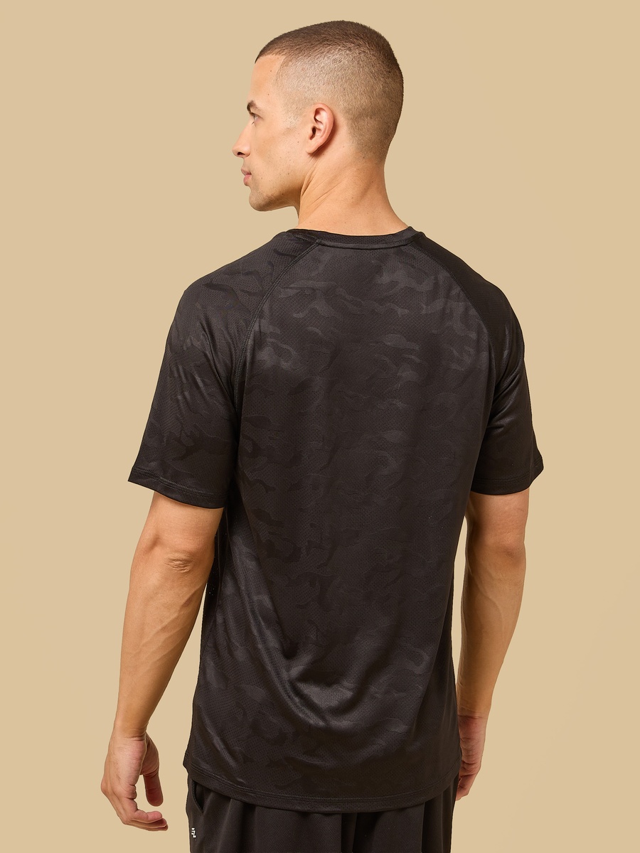 Camouflage Textured T-Shirt with Raglan Sleeves