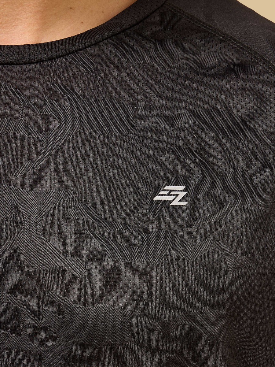 Camouflage Textured T-Shirt with Raglan Sleeves