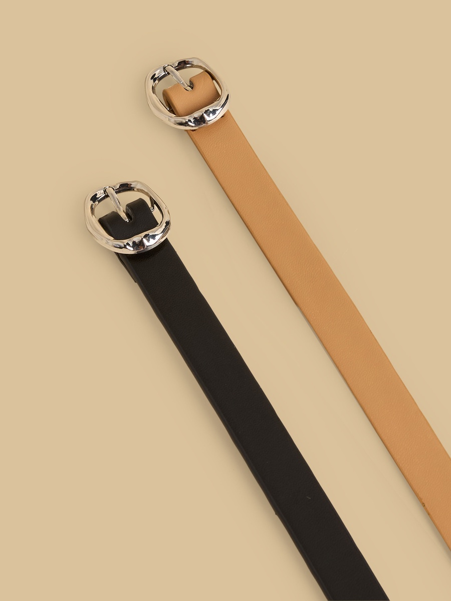 Pack of 2 - Plain Belt with Pin Buckle Closure