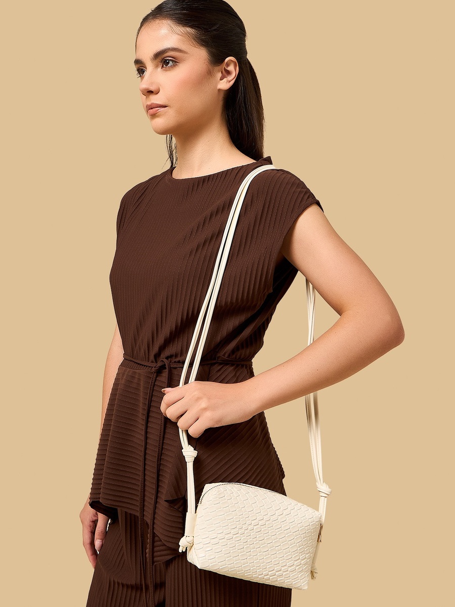 Textured Crossbody Bag with Zip Closure
