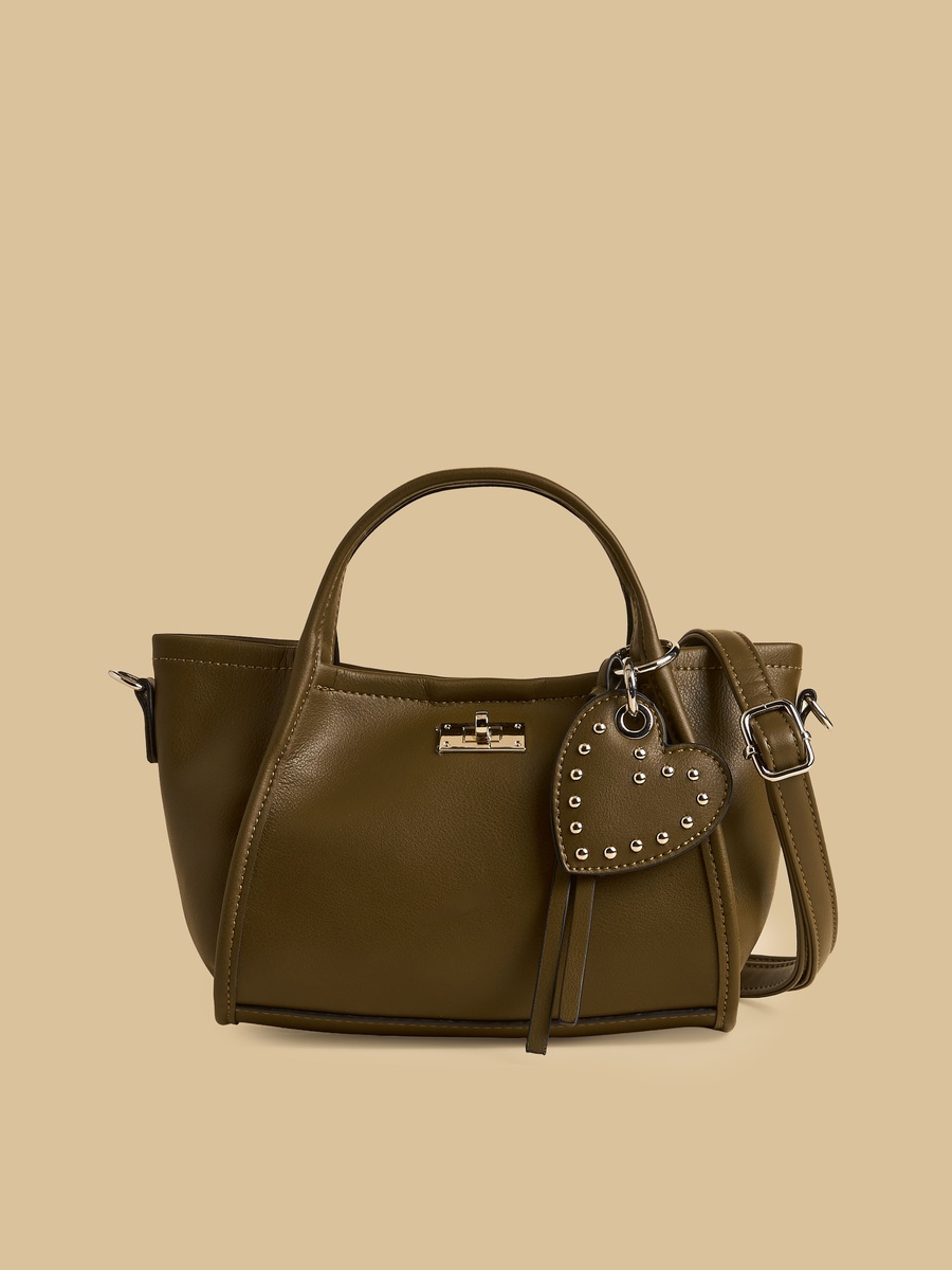Studded Heart Charm Crossbody Bag with Detachable Strap