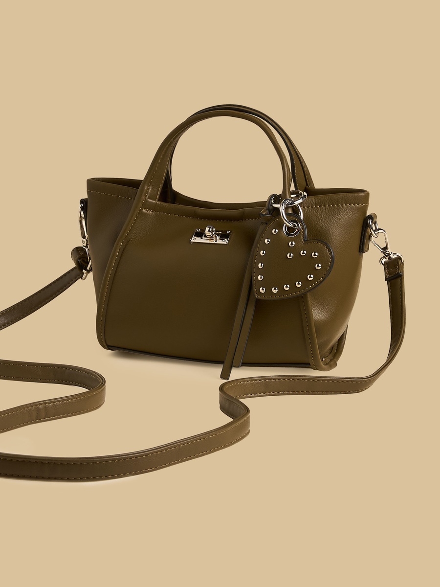 Studded Heart Charm Crossbody Bag with Detachable Strap