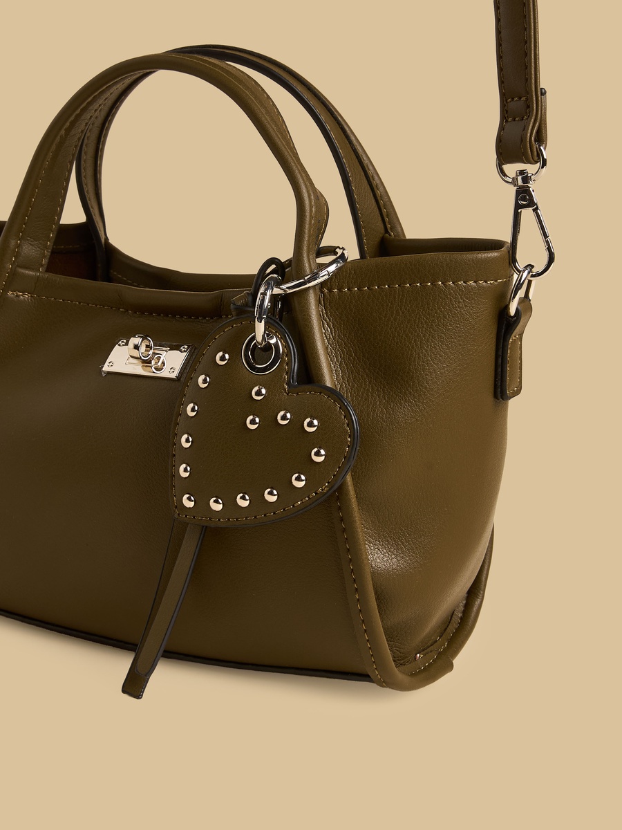 Studded Heart Charm Crossbody Bag with Detachable Strap