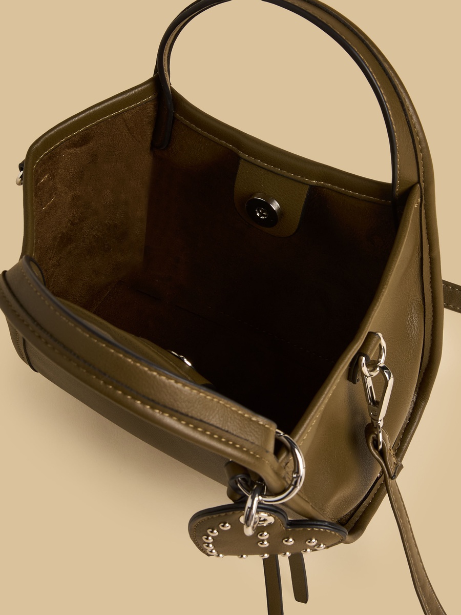 Studded Heart Charm Crossbody Bag with Detachable Strap