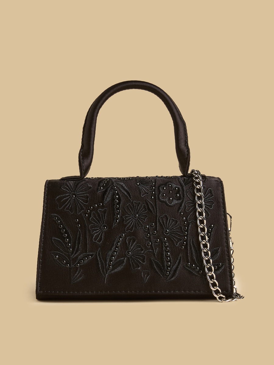 Floral Embroidered Crossbody Bag with Chain Strap