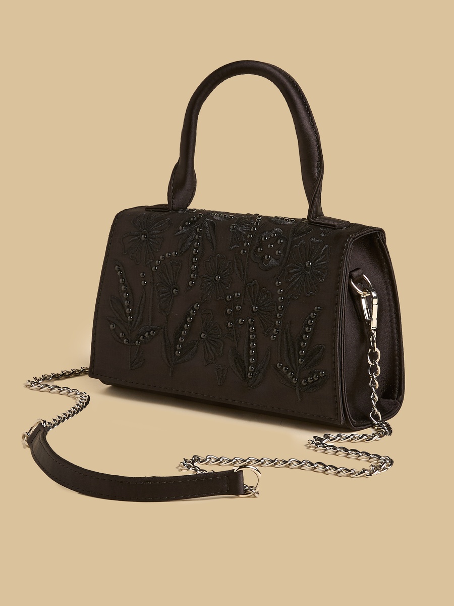 Floral Embroidered Crossbody Bag with Chain Strap