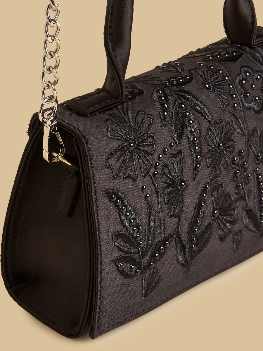 Floral Embroidered Crossbody Bag with Chain Strap