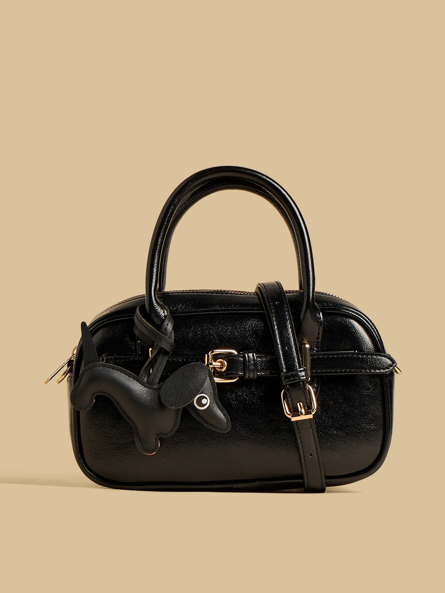 Buckle Accent Crossbody Bag with Dog Charm
