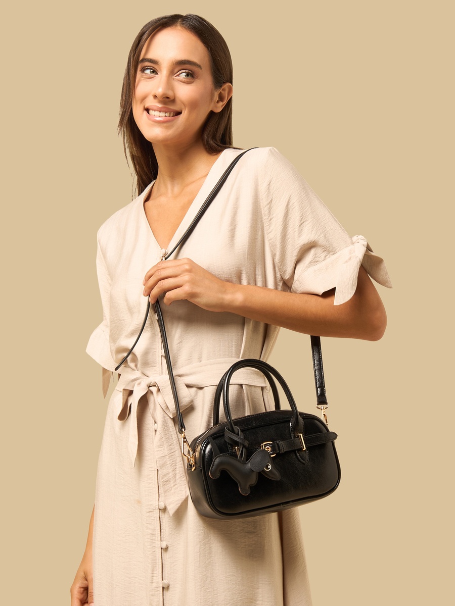 Buckle Accent Crossbody Bag with Dog Charm
