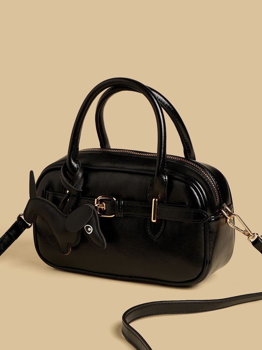 Buckle Accent Crossbody Bag with Dog Charm