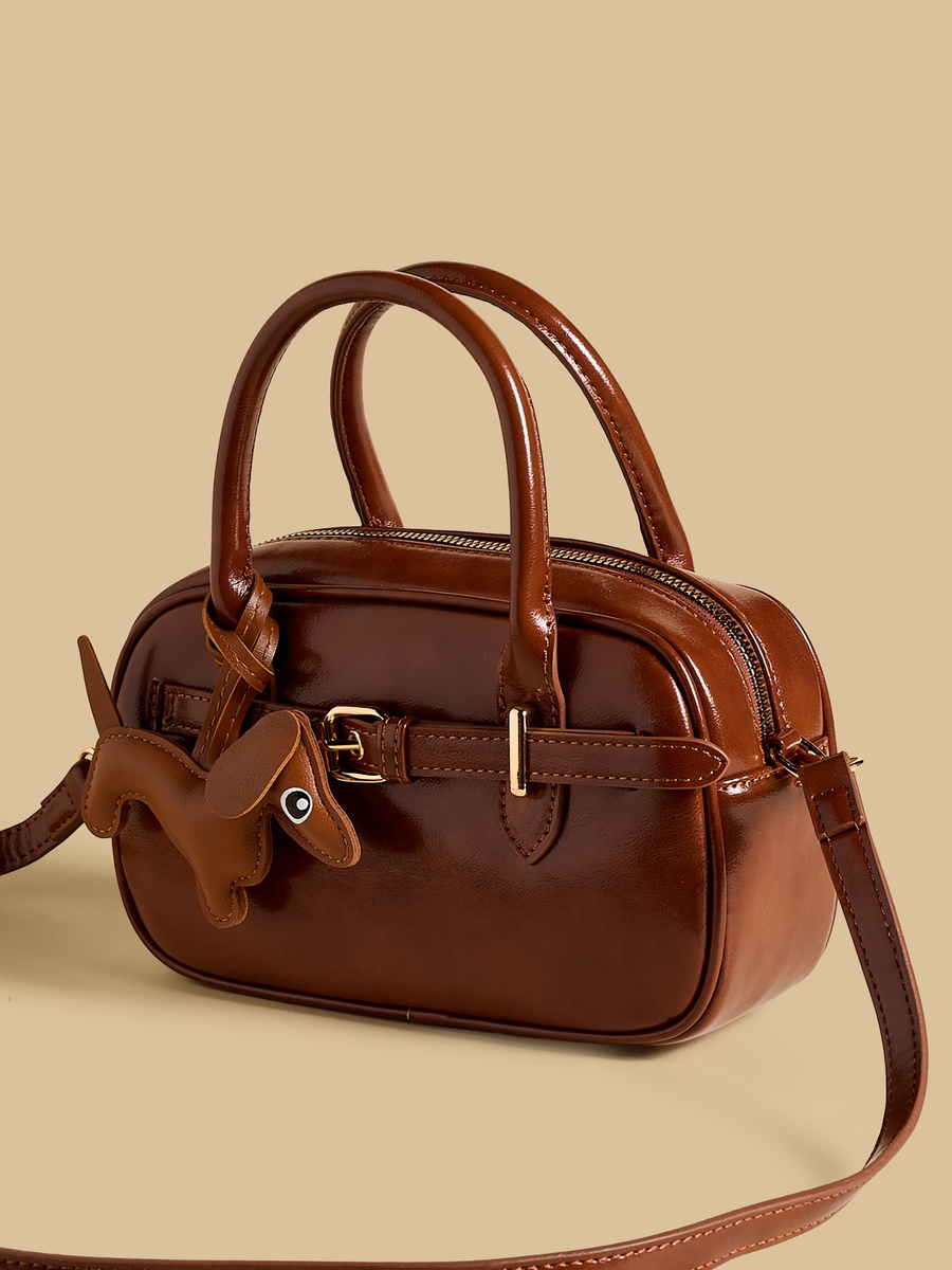 Buckle Accent Crossbody Bag with Dog Charm