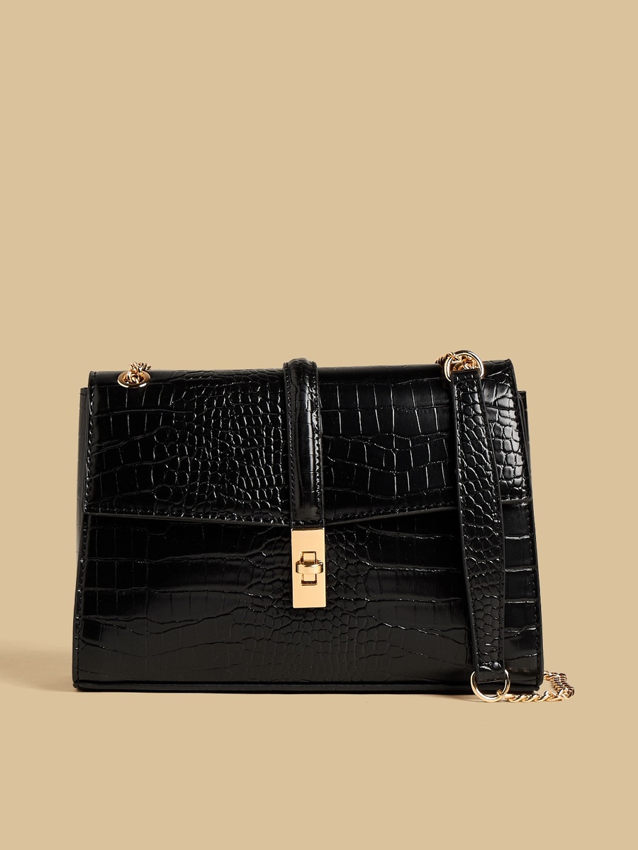 Textured Crossbody Bag with Chain Strap