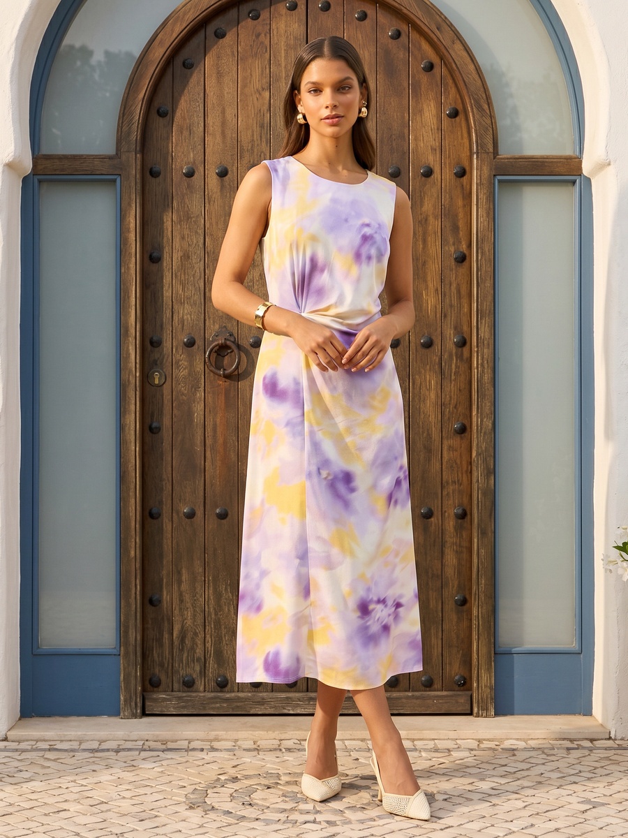 Printed Sleeveless Midi Dress
