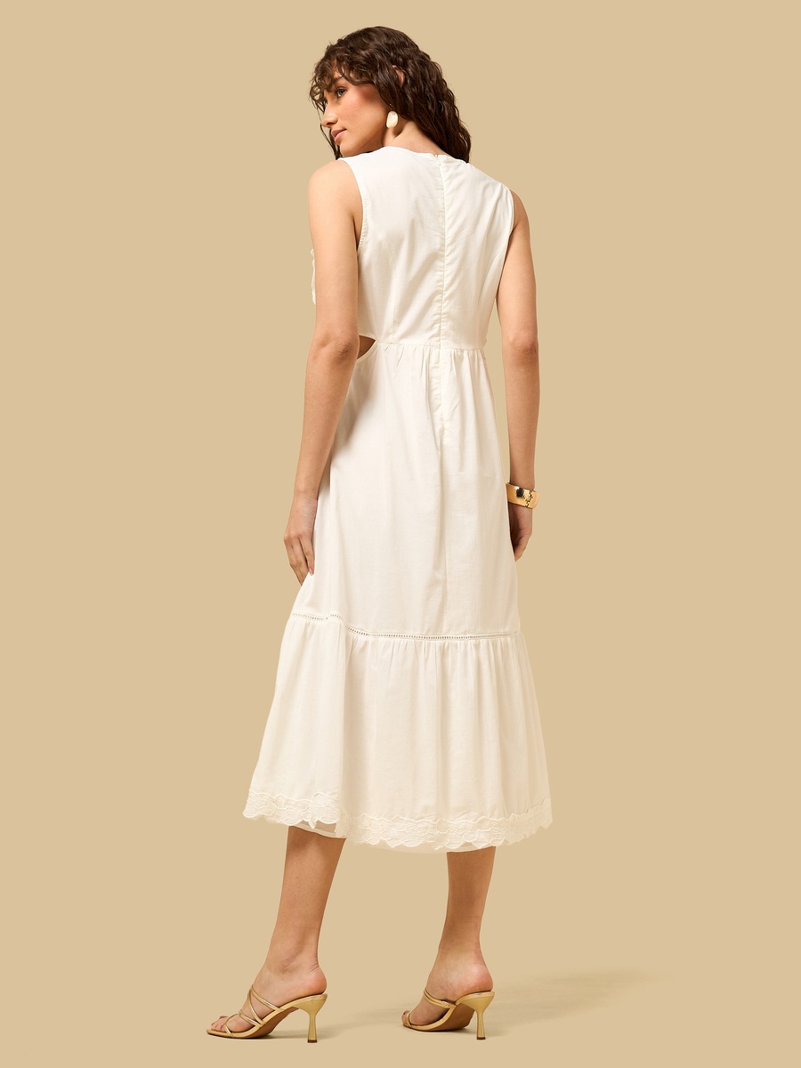 Embroidered Sleeveless Midi Dress