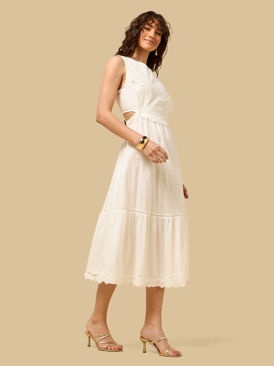 Embroidered Sleeveless Midi Dress
