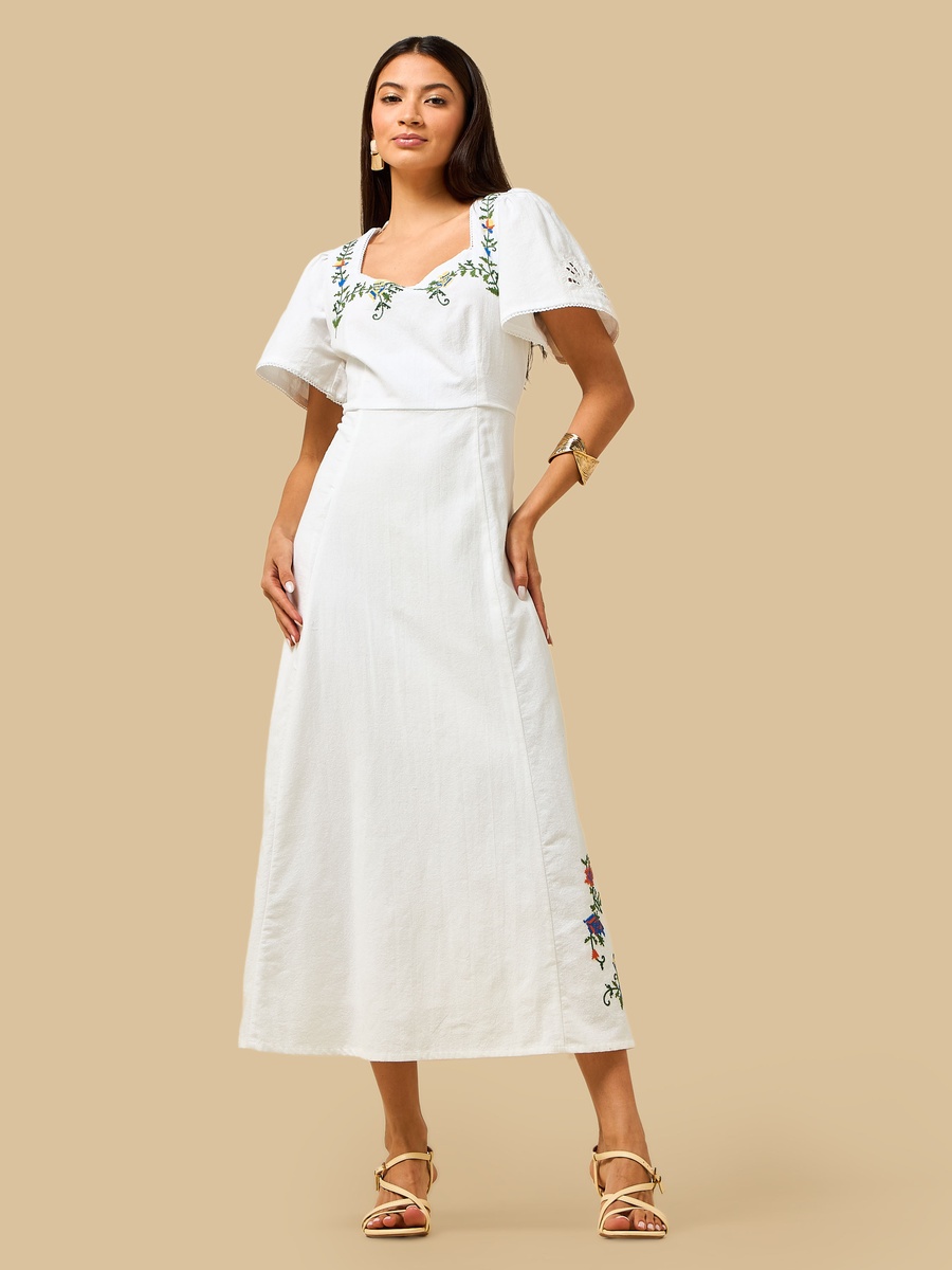 Embroidered Dress with Tie-Up