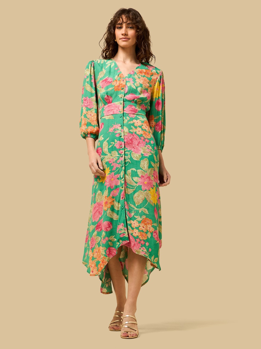 Floral Print V Neck Asymmetrical Dress