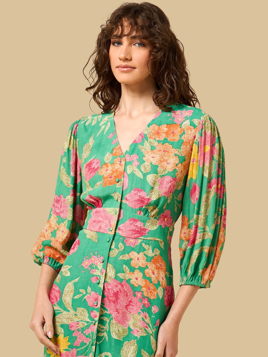 Floral Print V Neck Asymmetrical Dress
