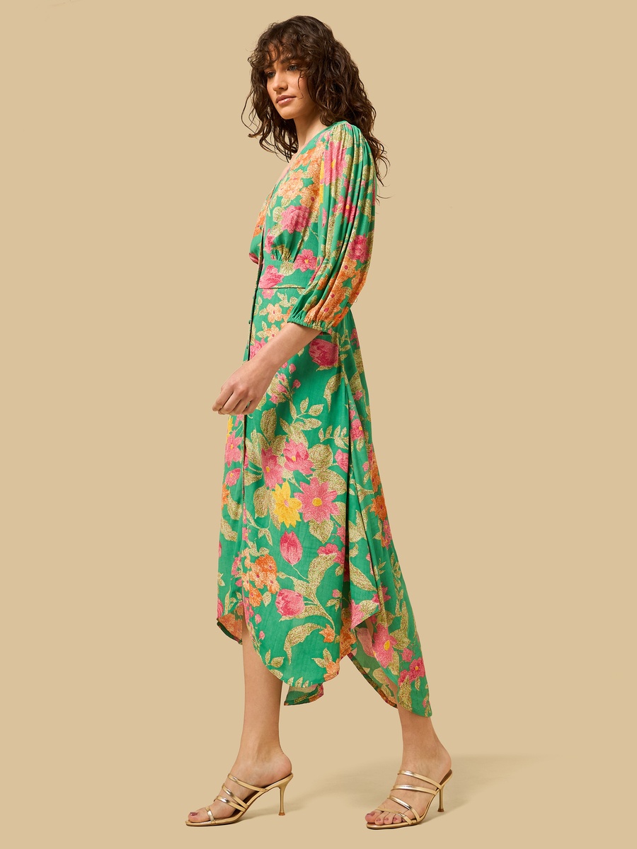 Floral Print V Neck Asymmetrical Dress