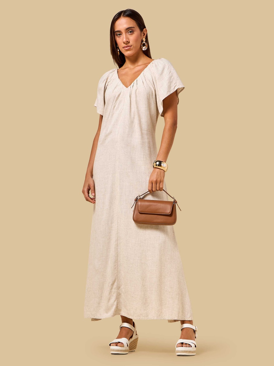 Corset Detail V Neck Midi Dress