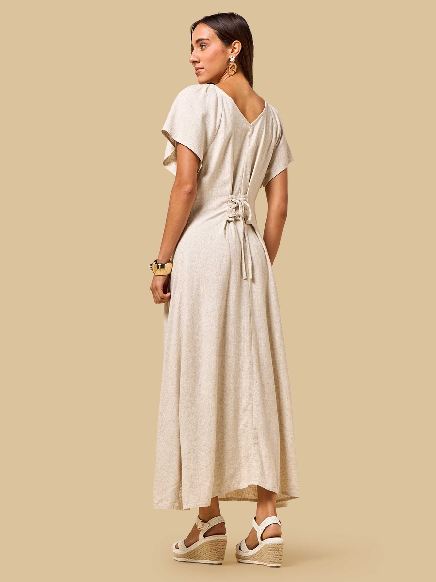 Corset Detail V Neck Midi Dress