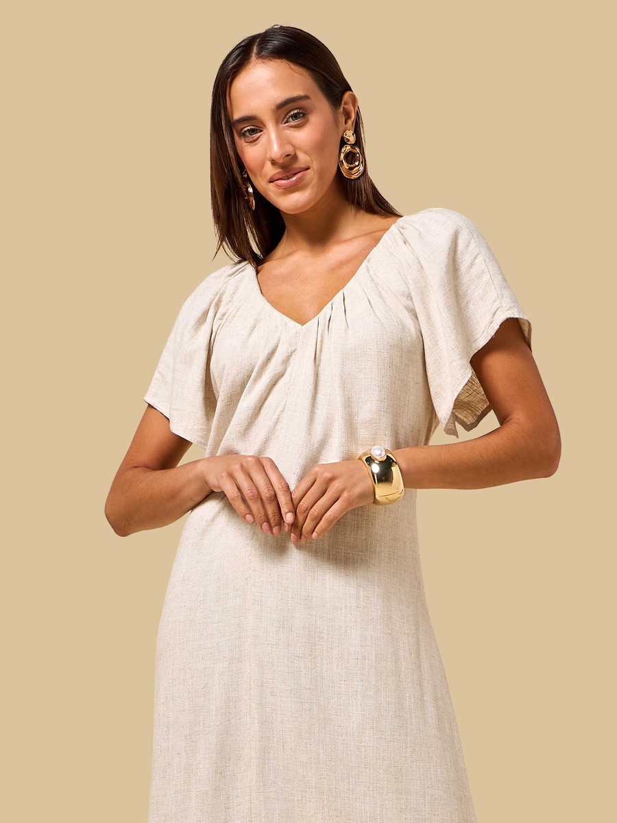 Corset Detail V Neck Midi Dress