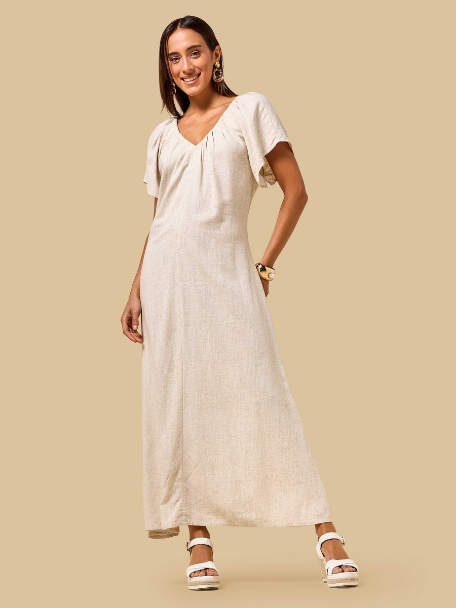 Corset Detail V Neck Midi Dress