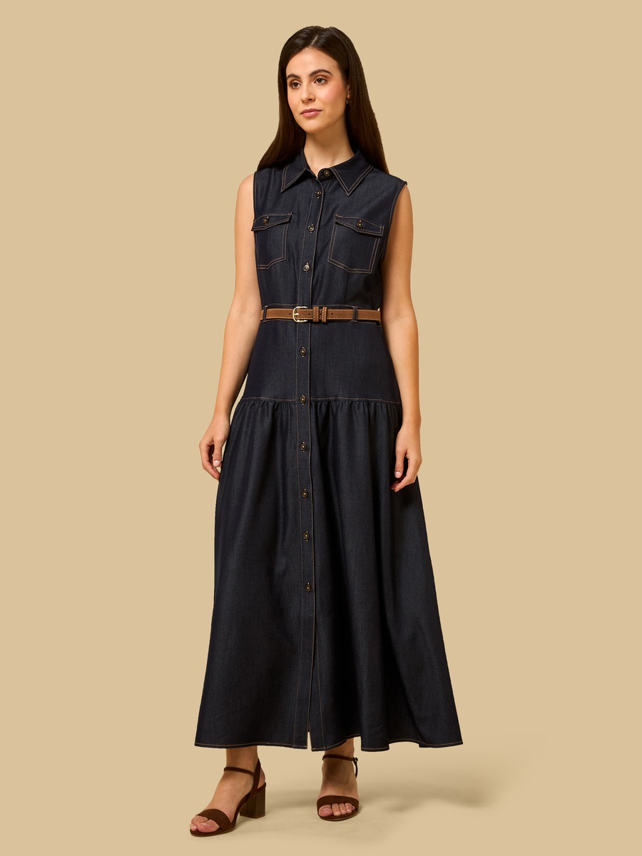 Belted Sleeveless Denim Dress