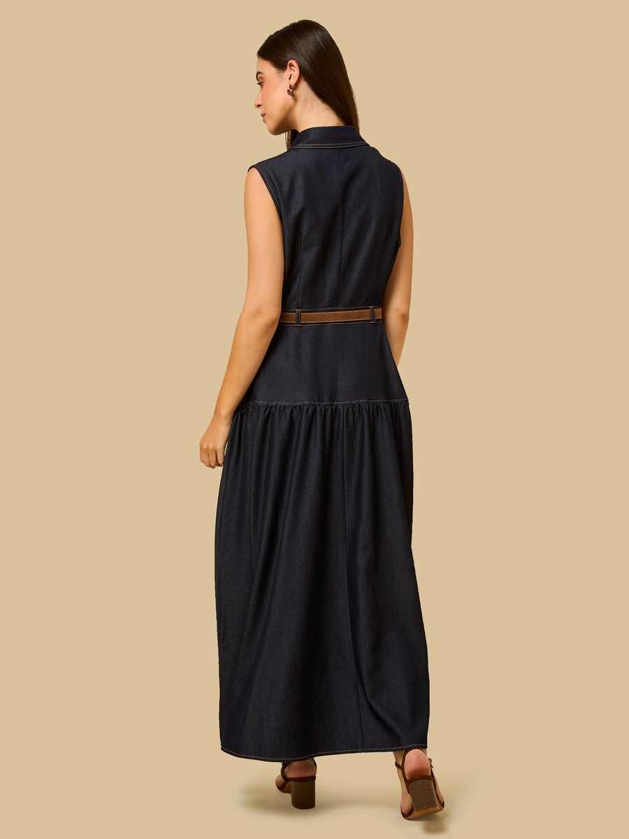 Belted Sleeveless Denim Dress