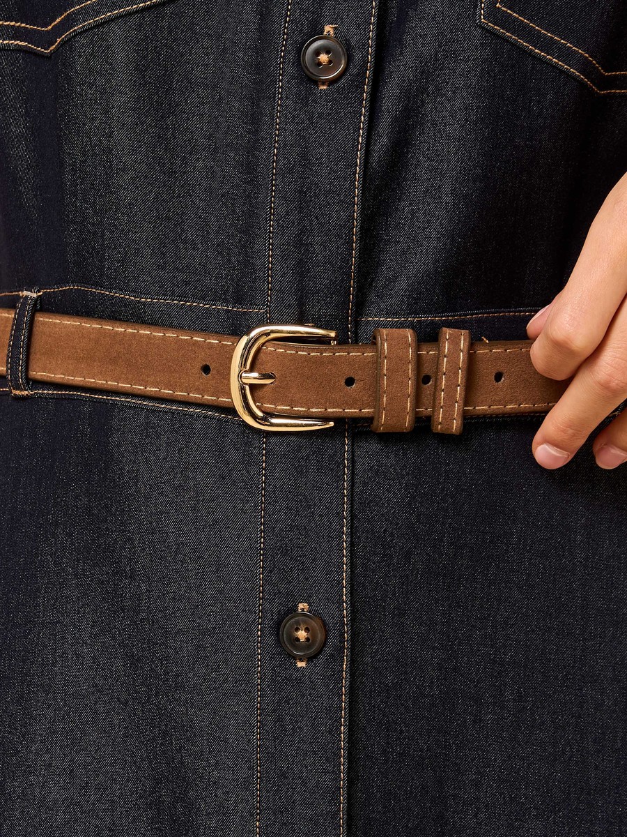 Belted Sleeveless Denim Dress