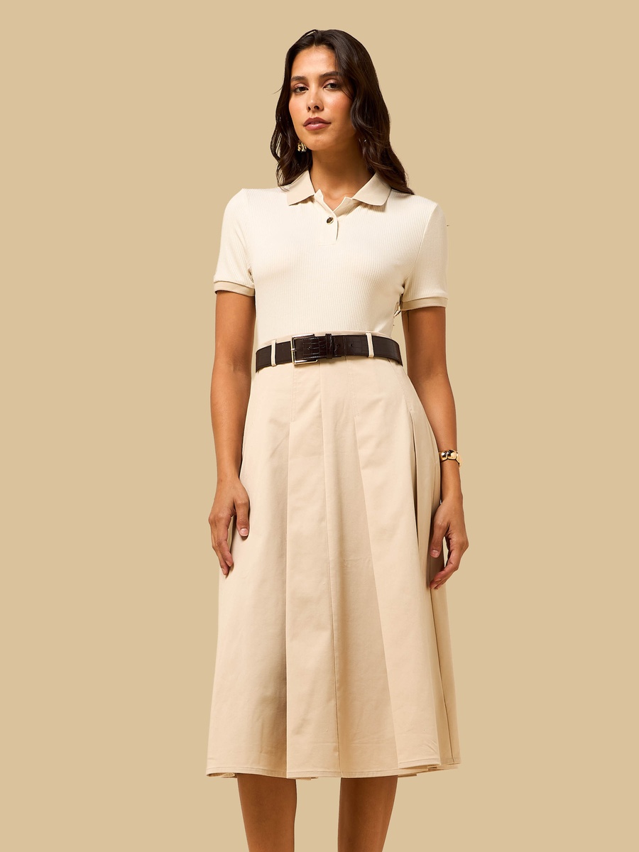 Pleated Belted Dress
