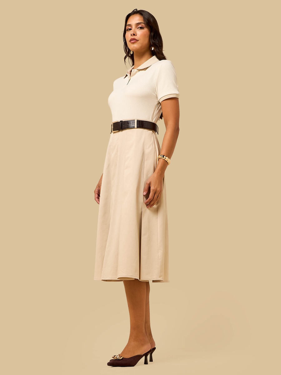 Pleated Belted Dress